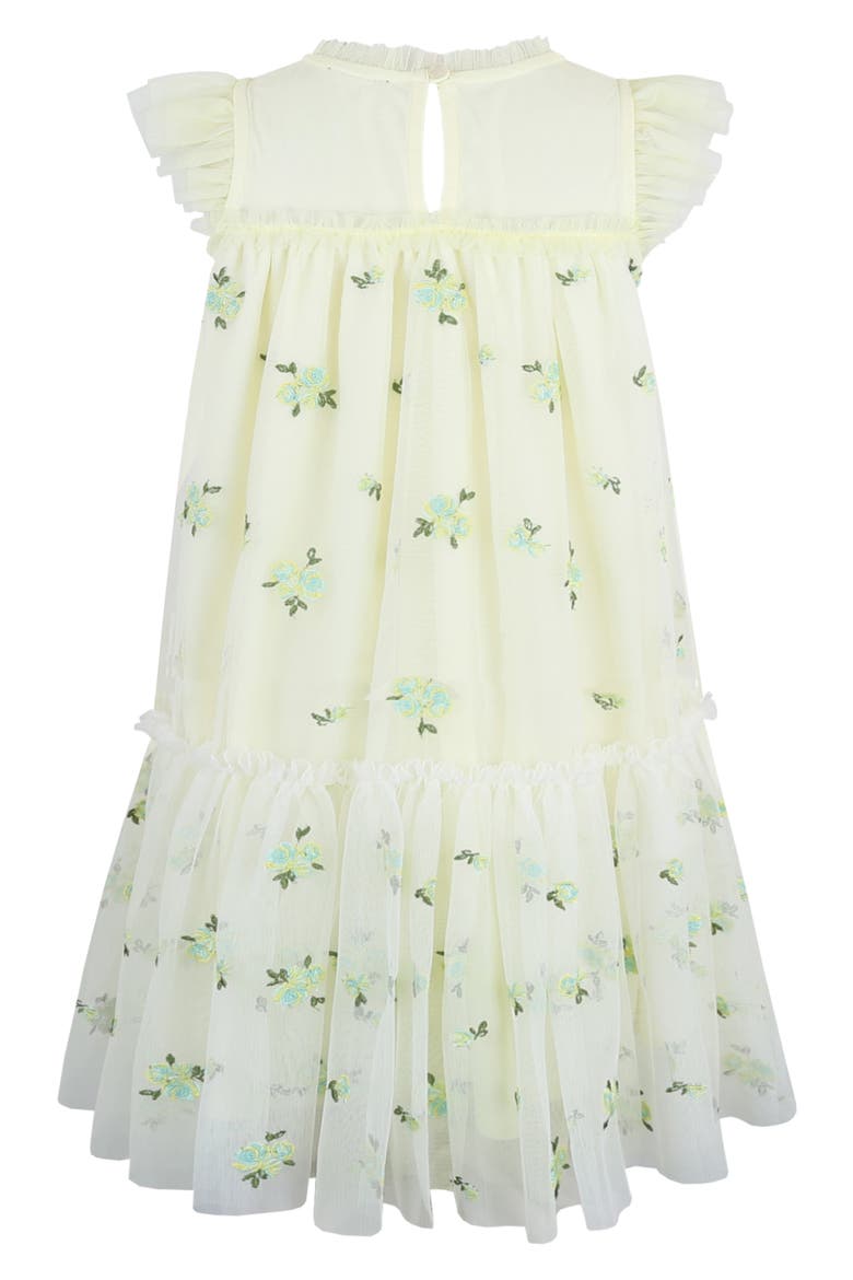 Kids' Embroidered Flutter Sleeve Mesh Party Dress, Alternate, color, YELLOW