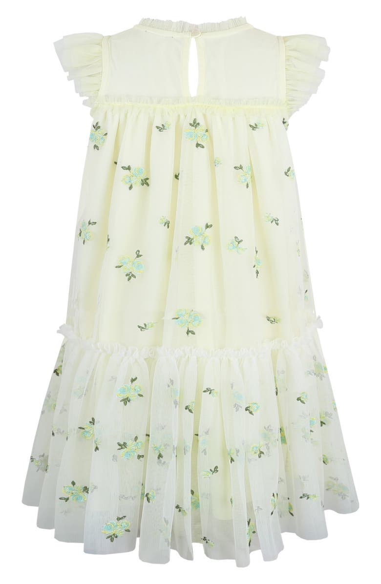 Zunie Kids' Embroidered Flutter Sleeve Mesh Party Dress, Alternate, color, Yellow