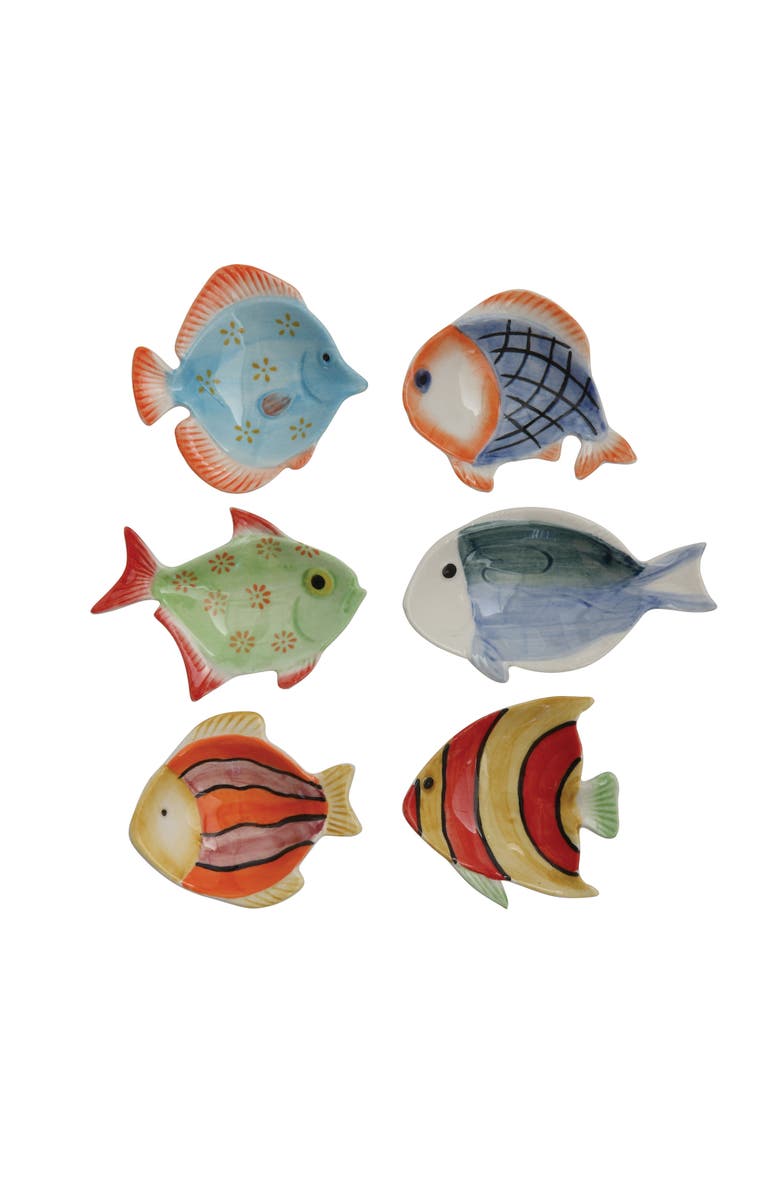 Storied Home Mini Hand-Painted Stoneware Fish Dish, Main, color, Blue