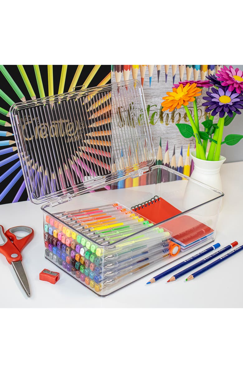 SORBUS Set of 3 Hinged Lid Storage Bins, Alternate, color, Clear