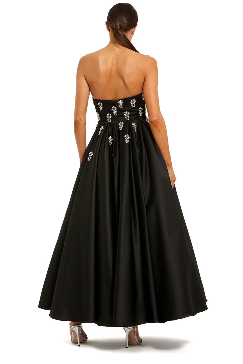 Crystal Embellished Strapless Satin A-Line Dress, Alternate, color, Black