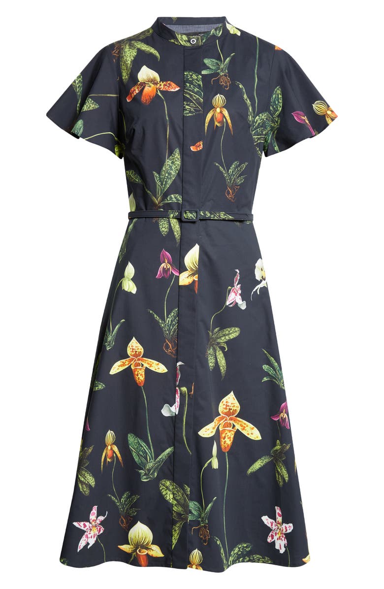 Oscar de la Renta Orchid Short Sleeve Poplin Belted Shirtdress, Alternate, color, 