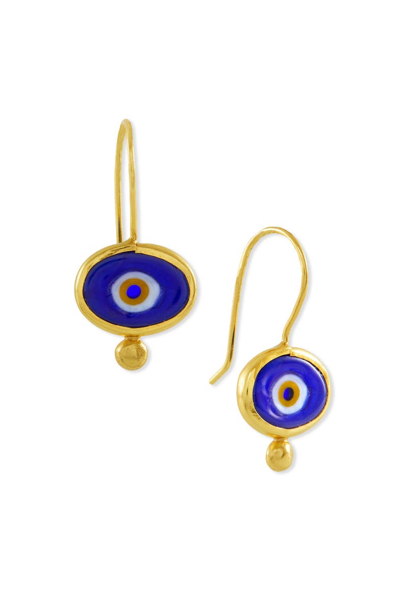 Alara Evil Eye Drop Earrings, Main, color, Brass