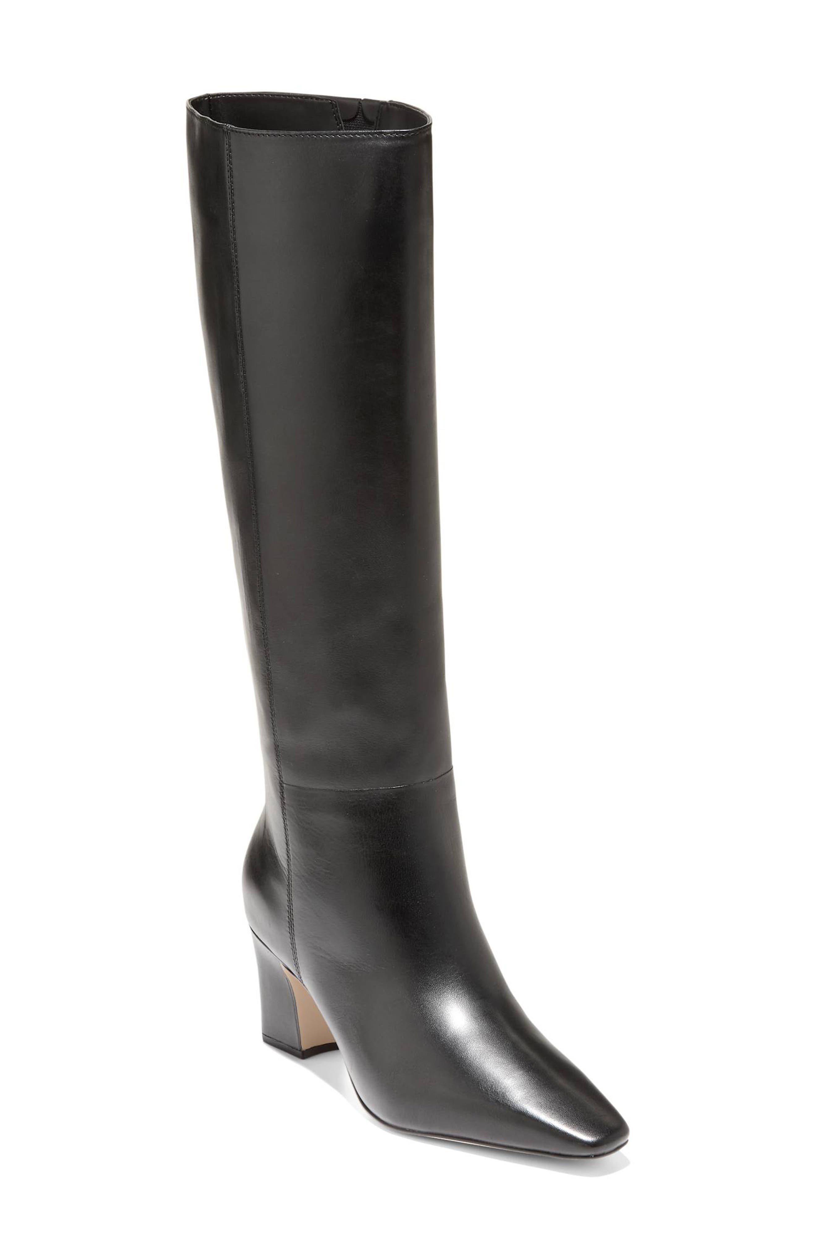 Blanche Snip Toe Knee High Boots, Main, color, BLACK LEATHER