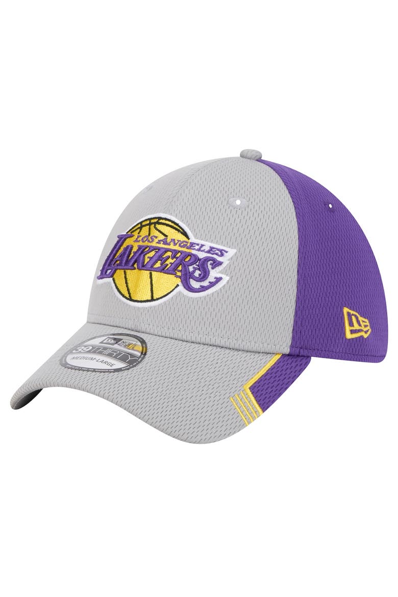 Men's New Era Gray/Purple Los Angeles Lakers Active Trim 39THIRTY Flex Hat, Alternate, color, Gray