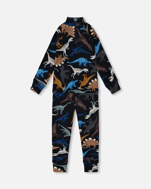 Deux Par Deux Two-piece Thermal Underwear Seat Dinosaur In Multi