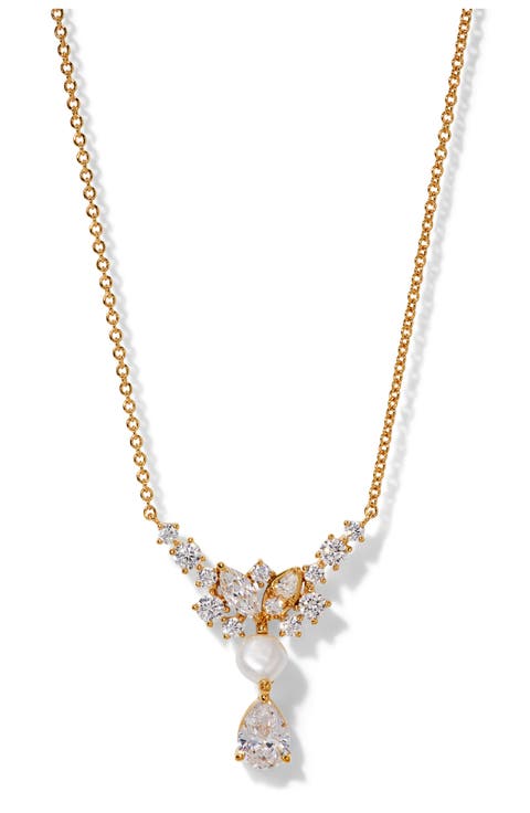 Ravish Cubic Zirconia & Genuine Pearl Frontal Necklace