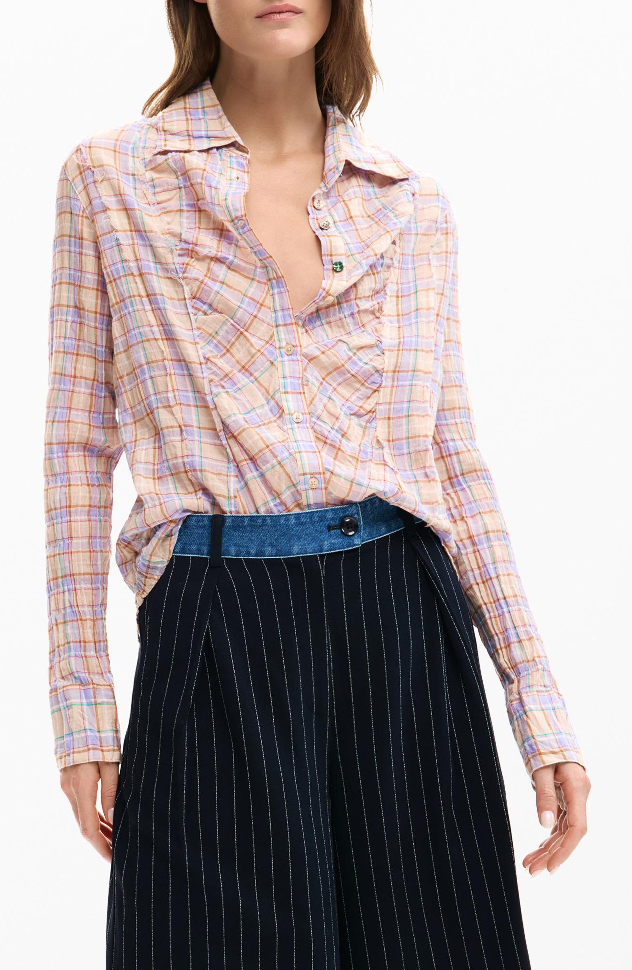 Check Print Button-Up Shirt