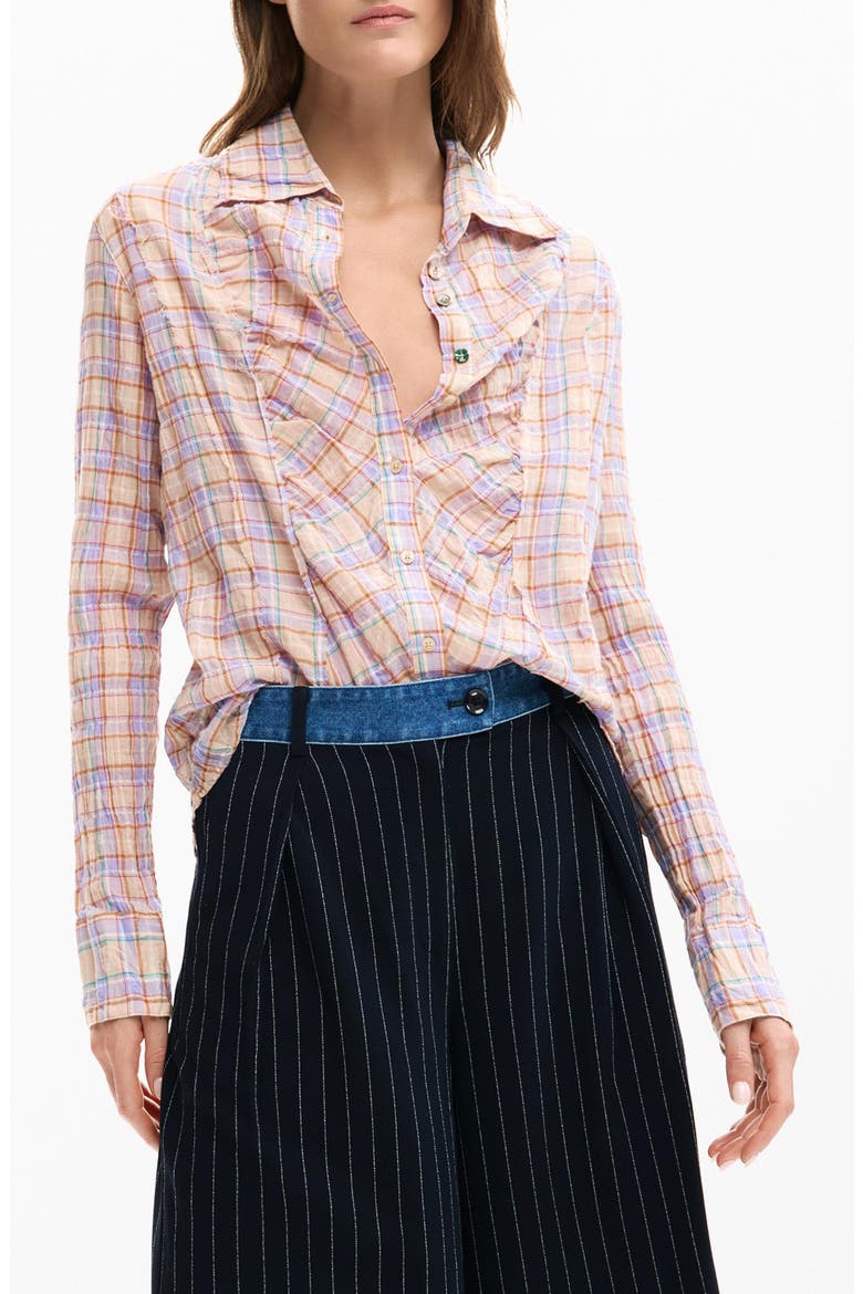 Check Print Button-Up Shirt, Main, color, PINK