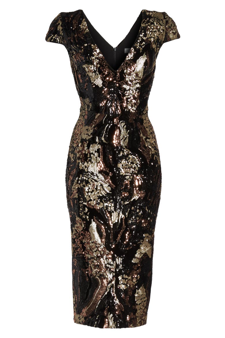 Allison Sequin Velvet Body-Con Dress (Nordstrom Exclusive), Alternate, color, BLACK/ BRONZE