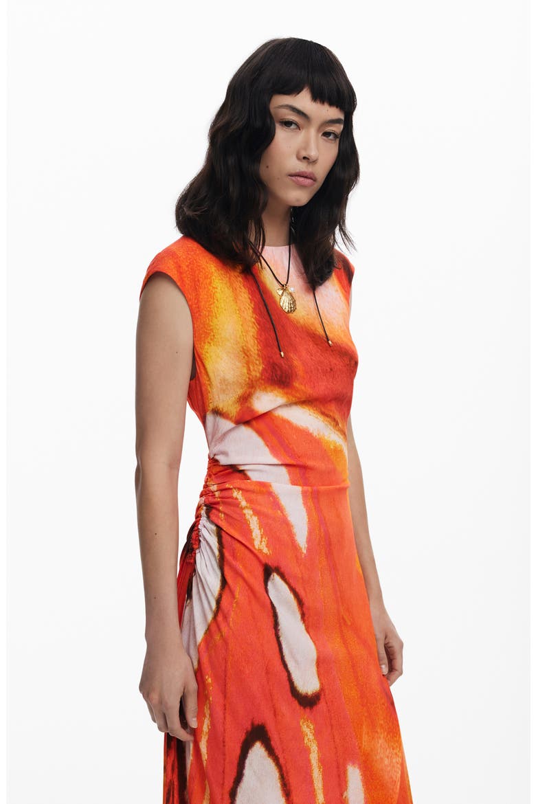 Cap Sleeve Ruched Maxi Dress, Alternate, color, ORANGE