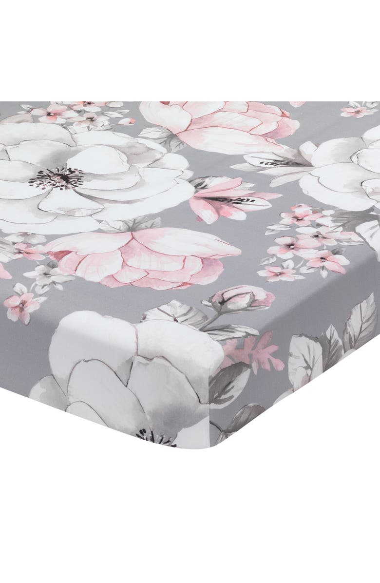Lambs & Ivy Signature Botanical Baby Watercolor Floral Cotton Crib Sheet, Main, color, Gray