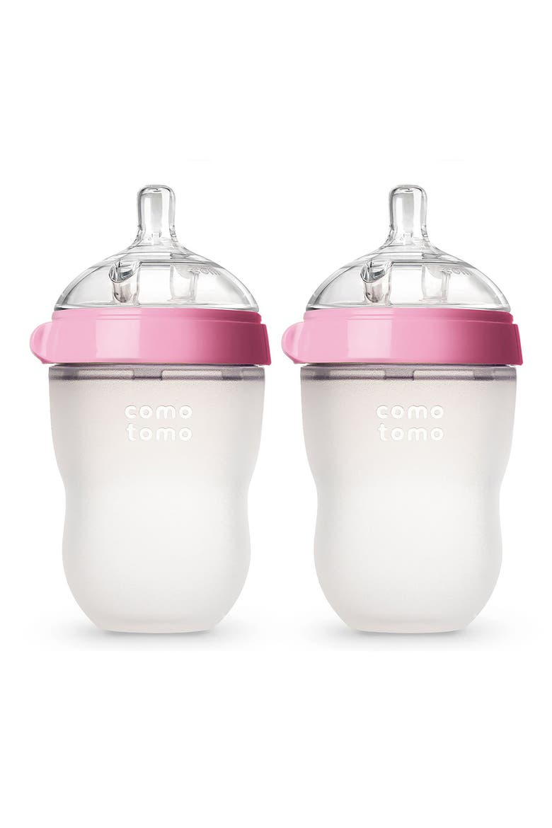 Set of 2 Baby Bottles, Main, color, PINK