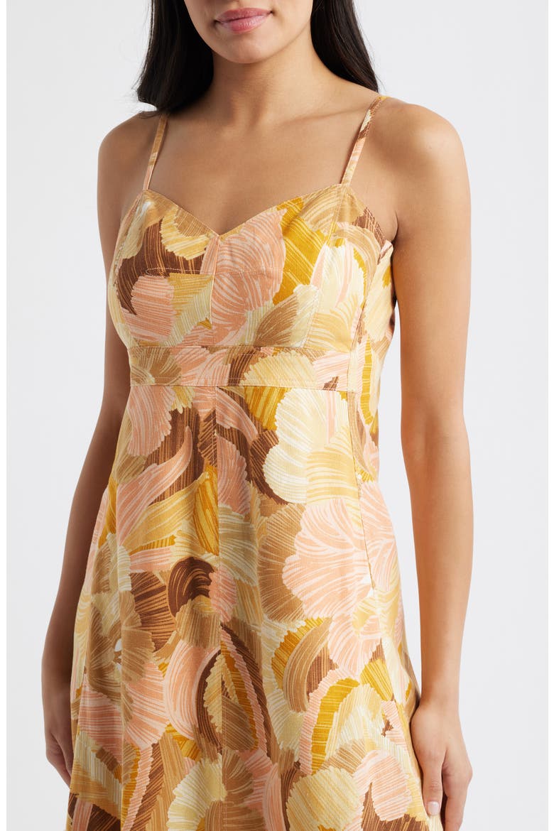 Floral Linen Blend Midi Dress, Alternate, color, BROWN MULT