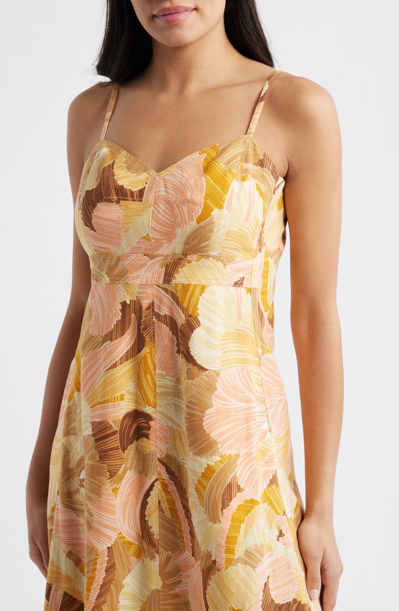 Vince Camuto Floral Linen Blend Midi Dress, Alternate, color, Brown Mult