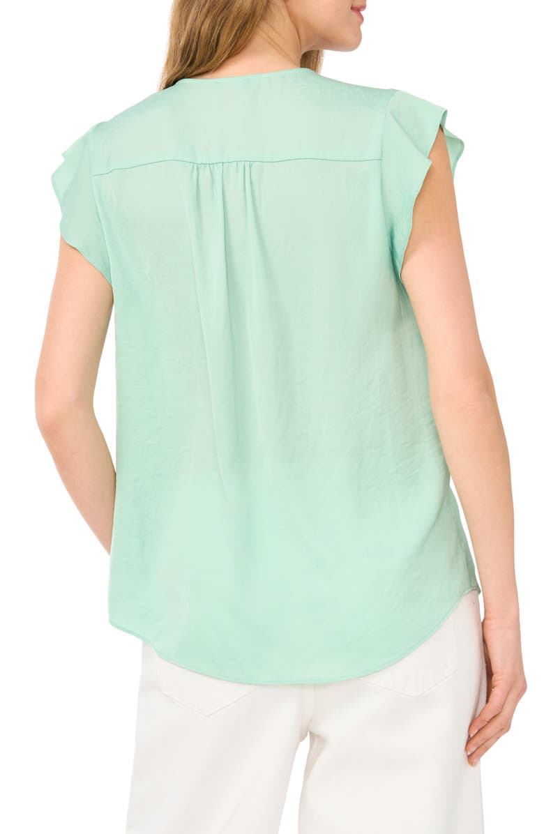 Vince Camuto Ruffle Sleeve Satin Top, Alternate, color, Dark Jade