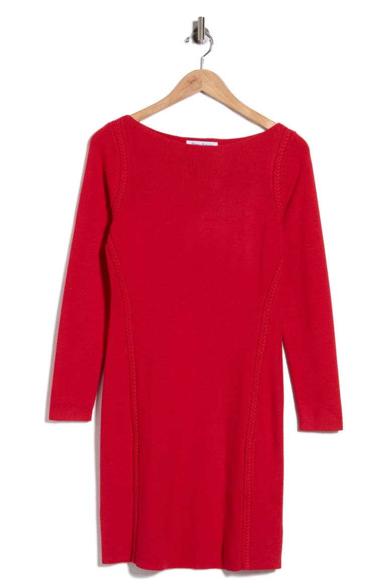 Delphina Braid Detail Long Sleeve Cotton Blend Sweater Minidress, Main, color, TANGO RED