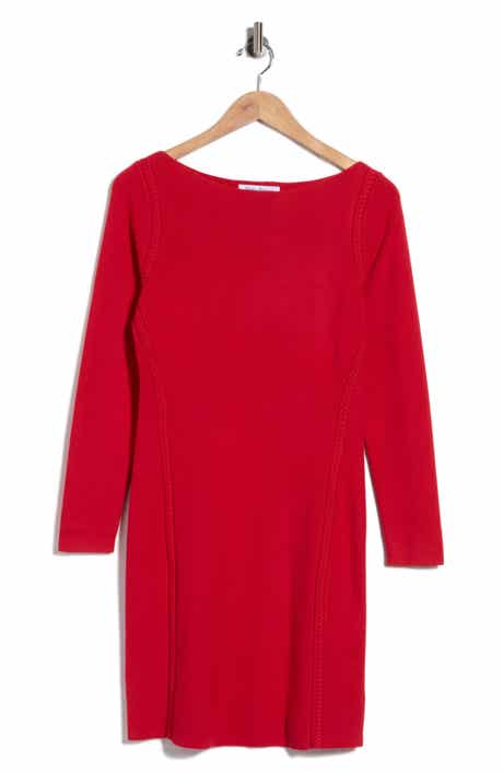 Delphina Braid Detail Long Sleeve Cotton Blend Sweater Minidress