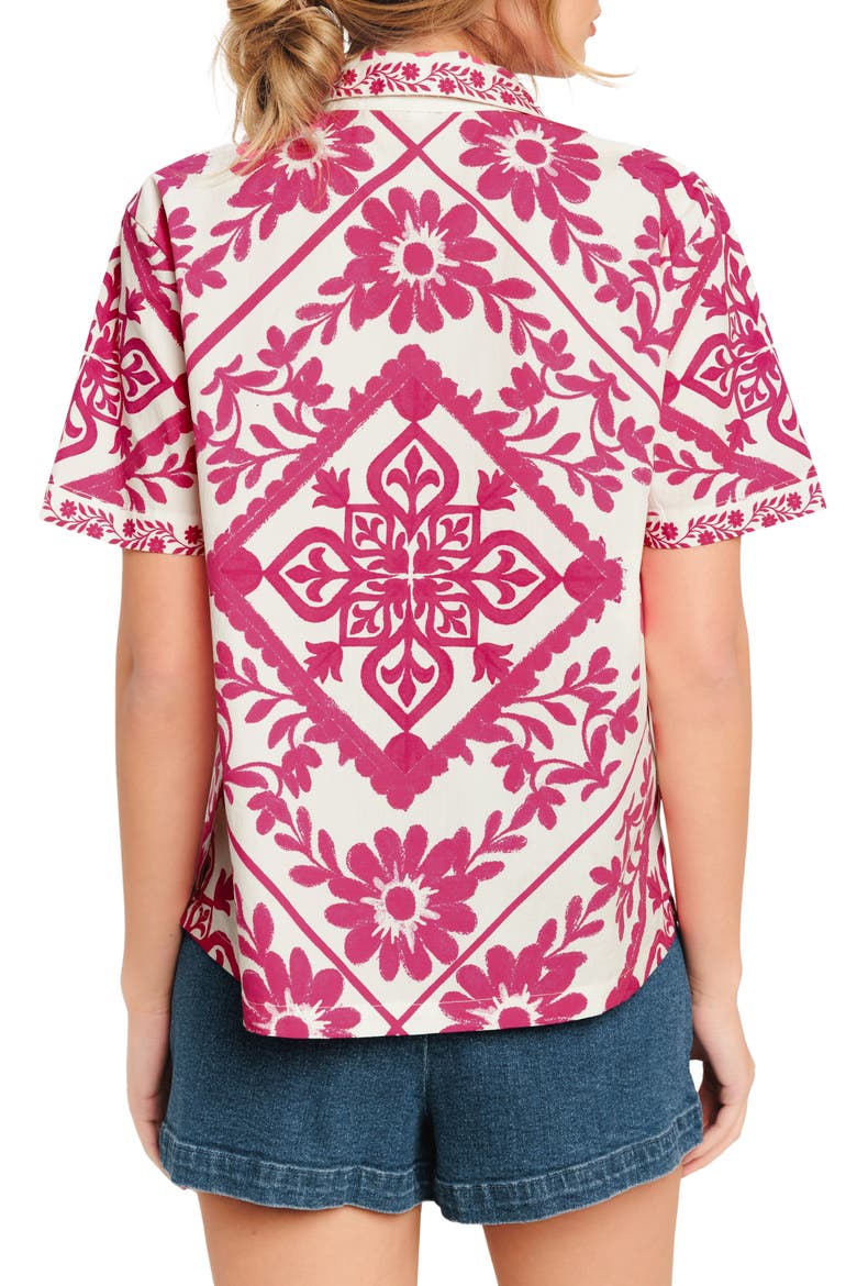 Floral Short Sleeve Button-Up Shirt, Alternate, color, IVORY FUCHSIA