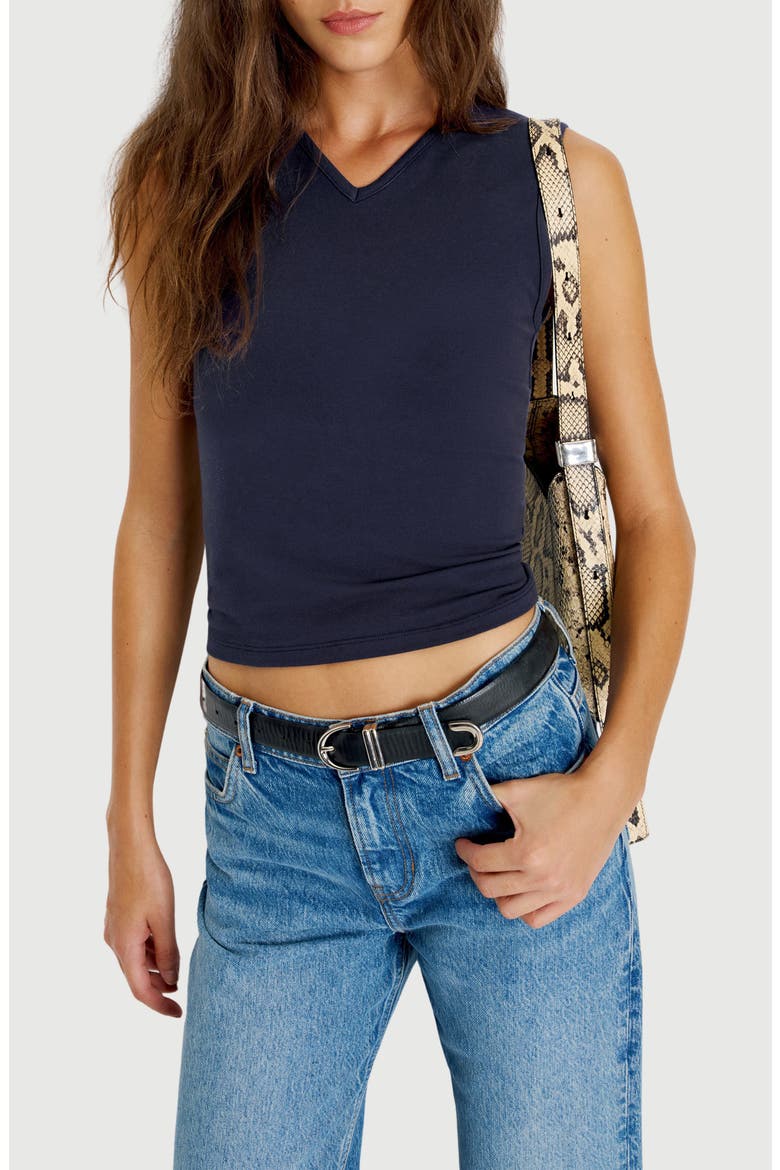 Wren Cotton V-Neck Tank, Main, color, MIDNIGHT