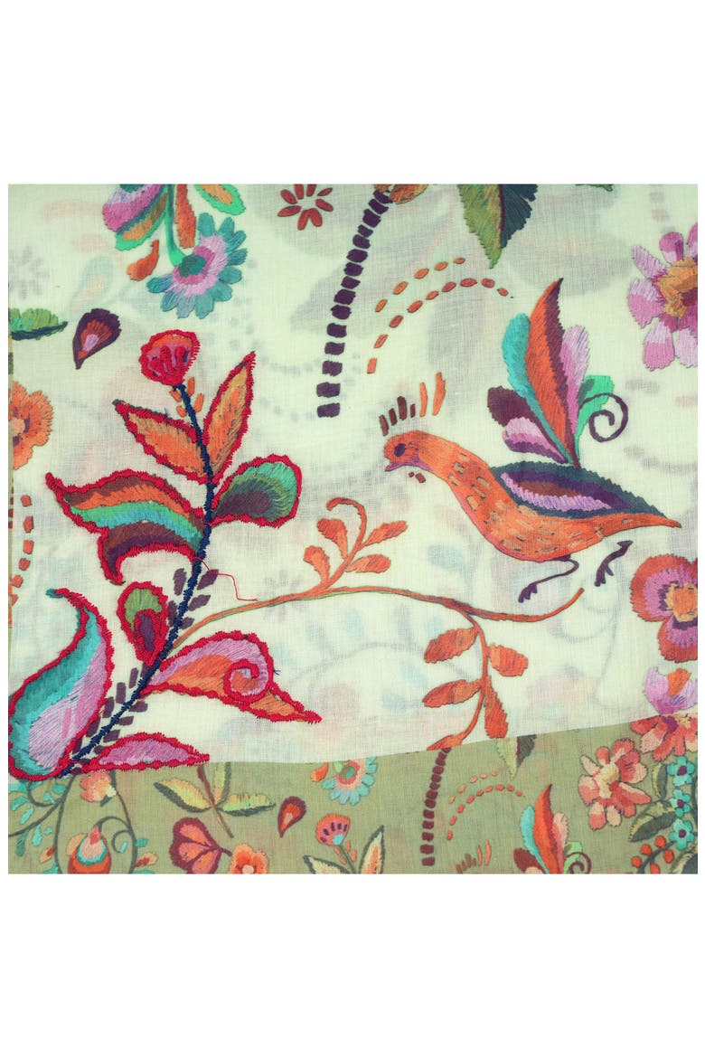 Floral Cotton Scarf, Alternate, color, GREEN