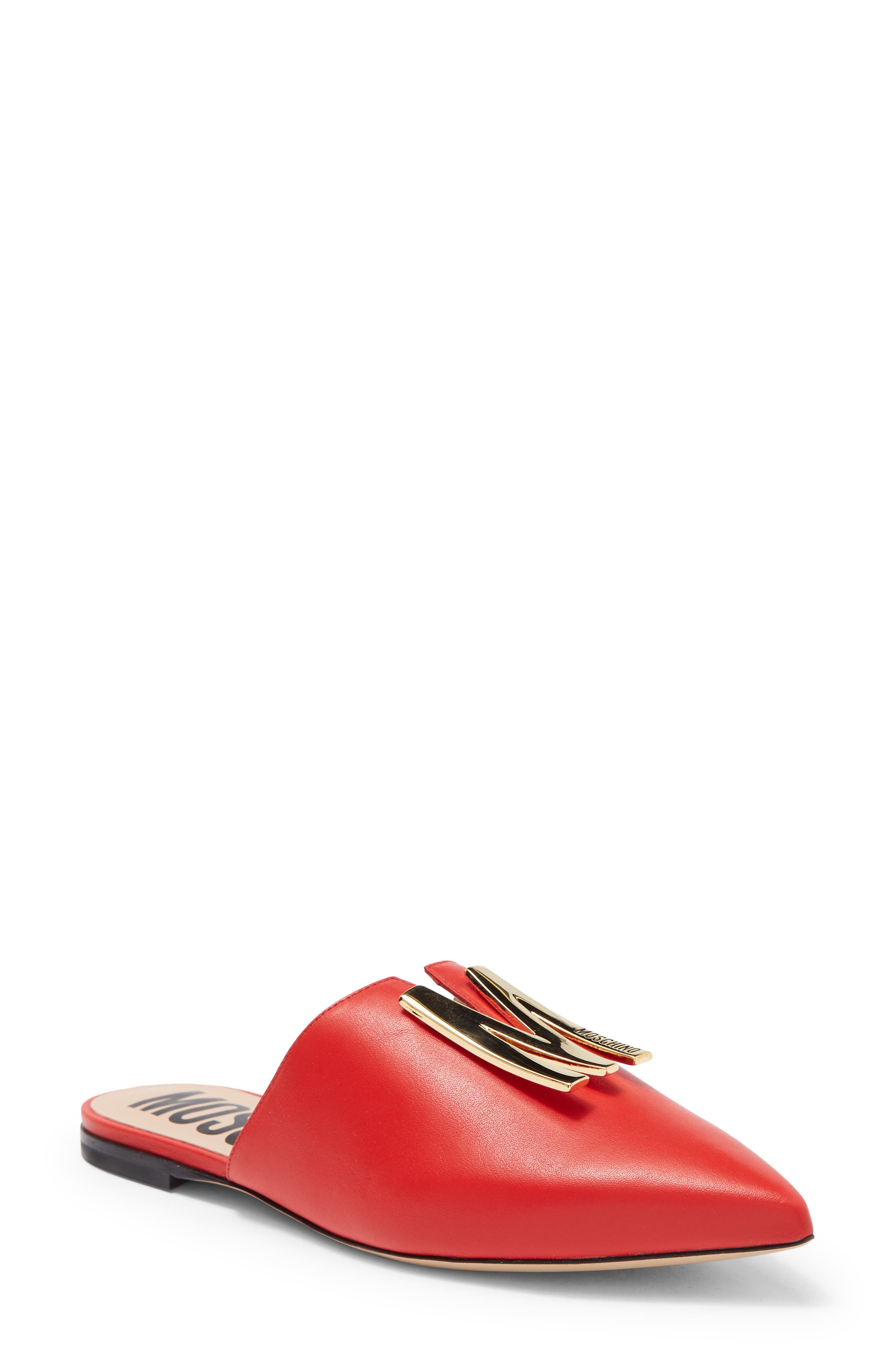 Moschino Logo Pointy Toe Mule, Main, color, 