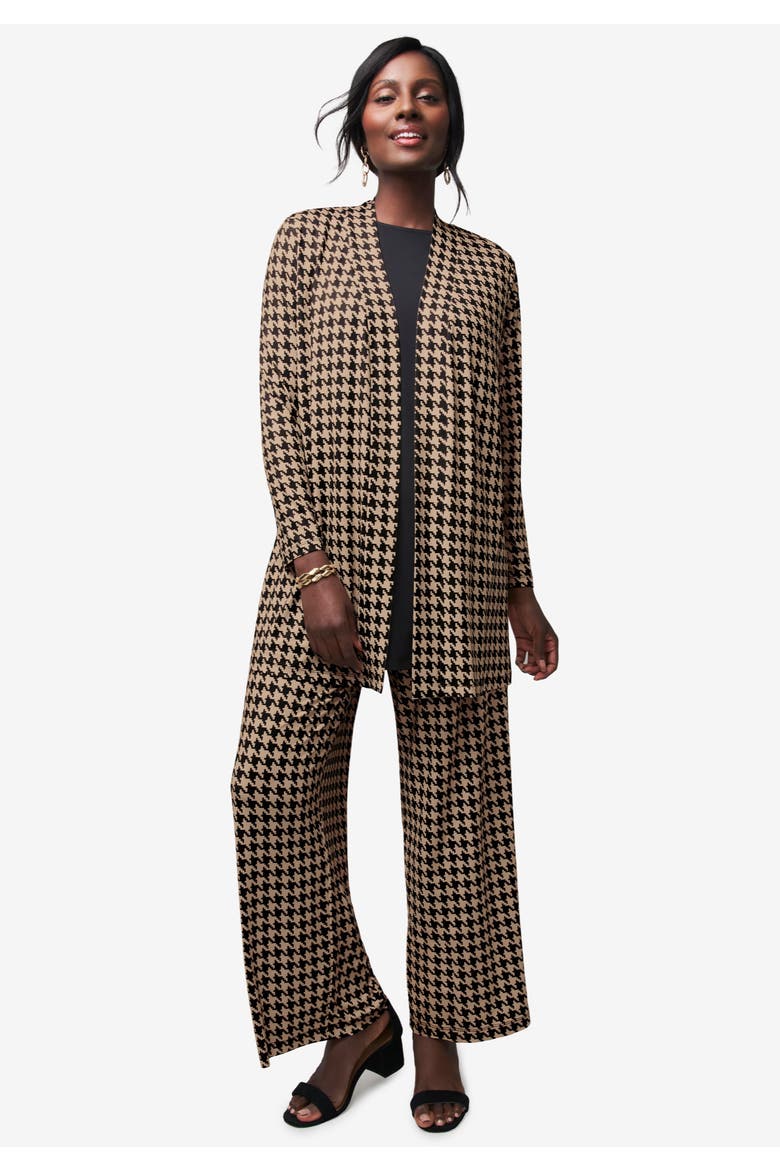 Stretch Knit Wide Leg Pant, Alternate, color, BLACK CITRUS PLAID