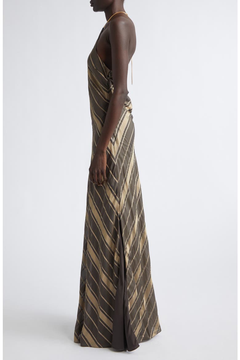 Metallic Diagonal Stripe Halter Gown, Alternate, color, TRUFFLE