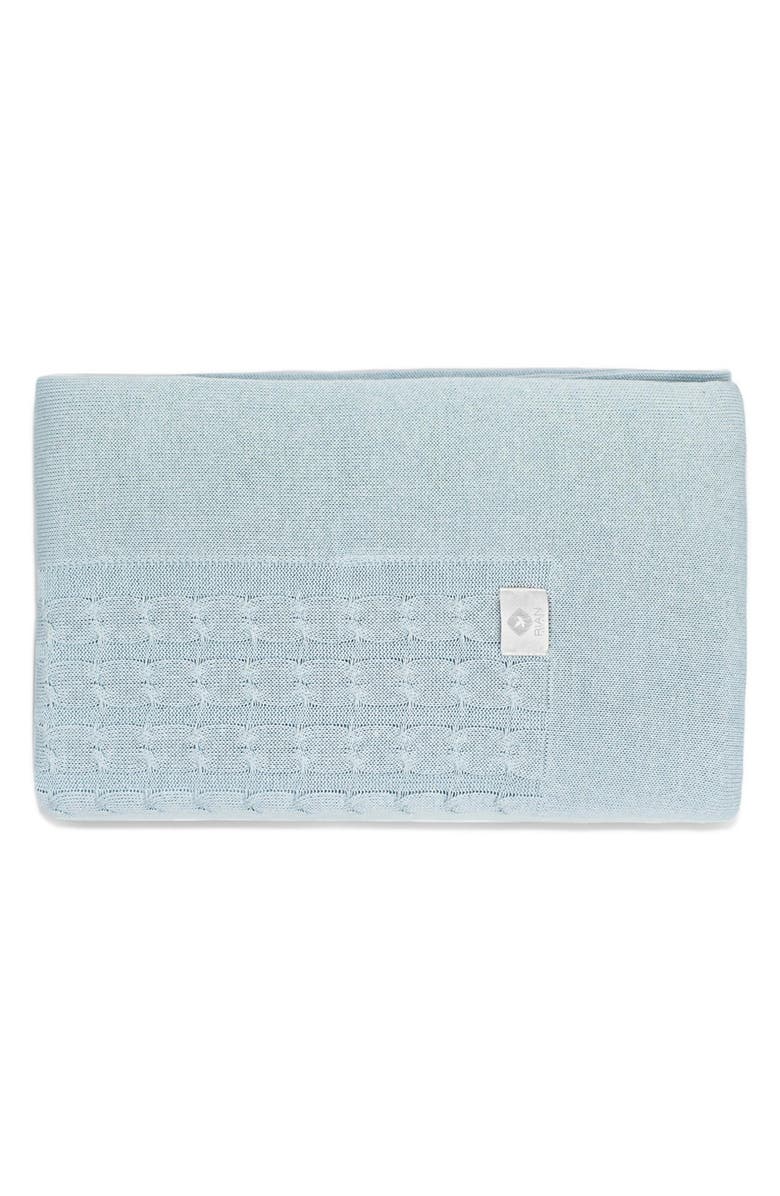 RIAN TRICOT Cable Knit Crib Blanket, Main, color, Light Blue