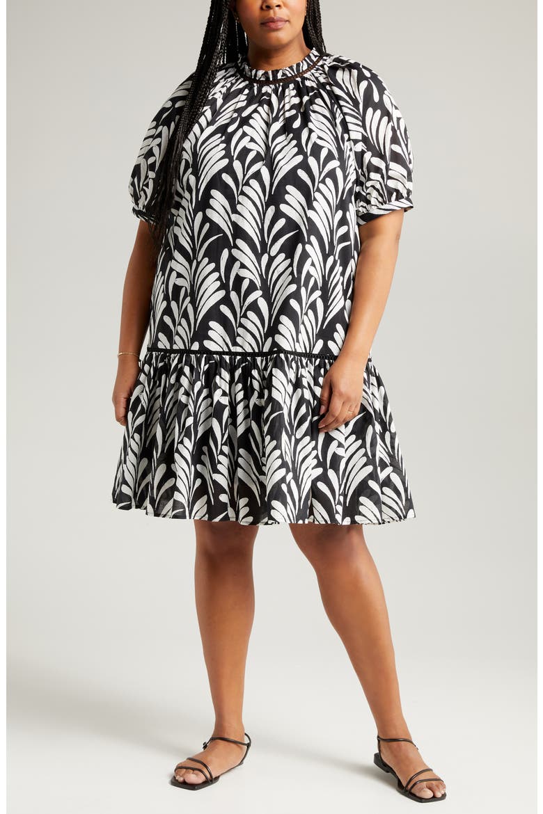 Print Puff Sleeve Dress, Alternate, color, BLACK PRINT