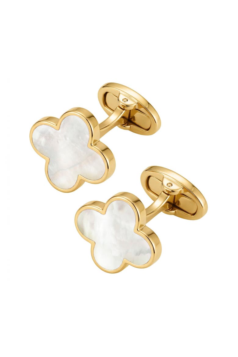 Four Leaf Clover 18K Gold Vermeil Sterling Cufflinks, Alternate, color, White