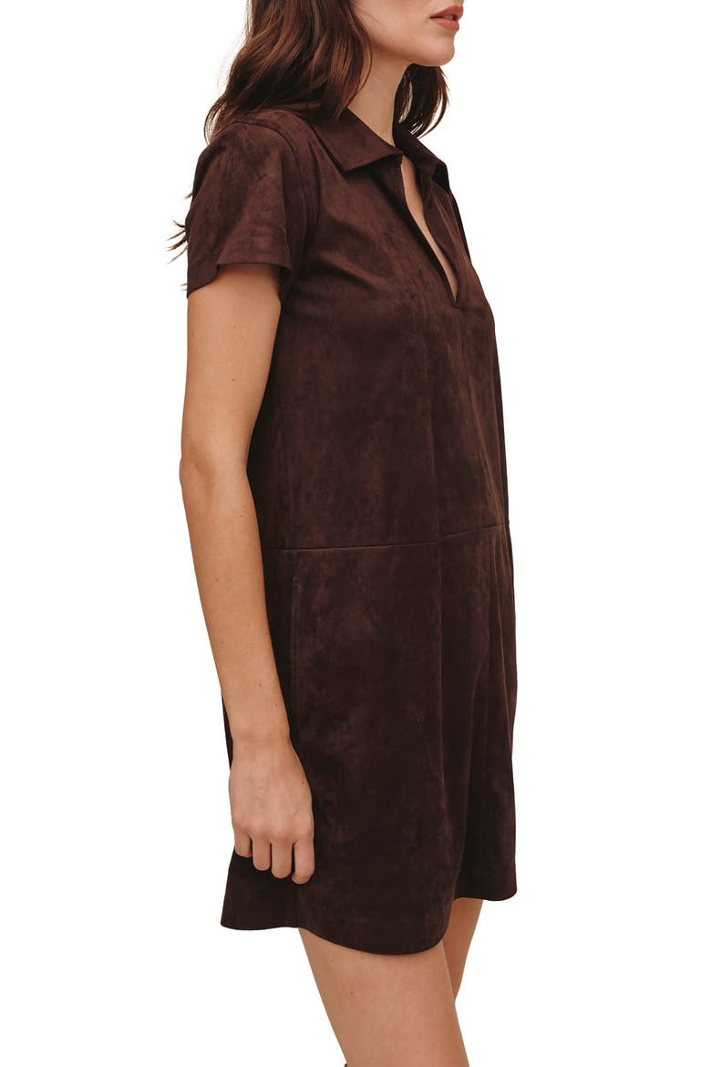 Faux Suede Short Sleeve Dress, Alternate, color, DARK ROAST