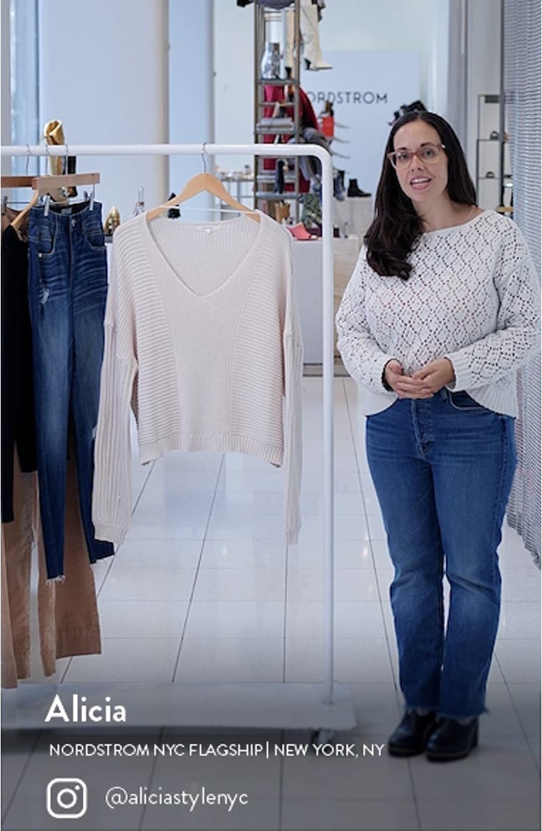 Feel the Breeze Mix Stitch Cotton V-Neck Sweater, sales video thumbnail