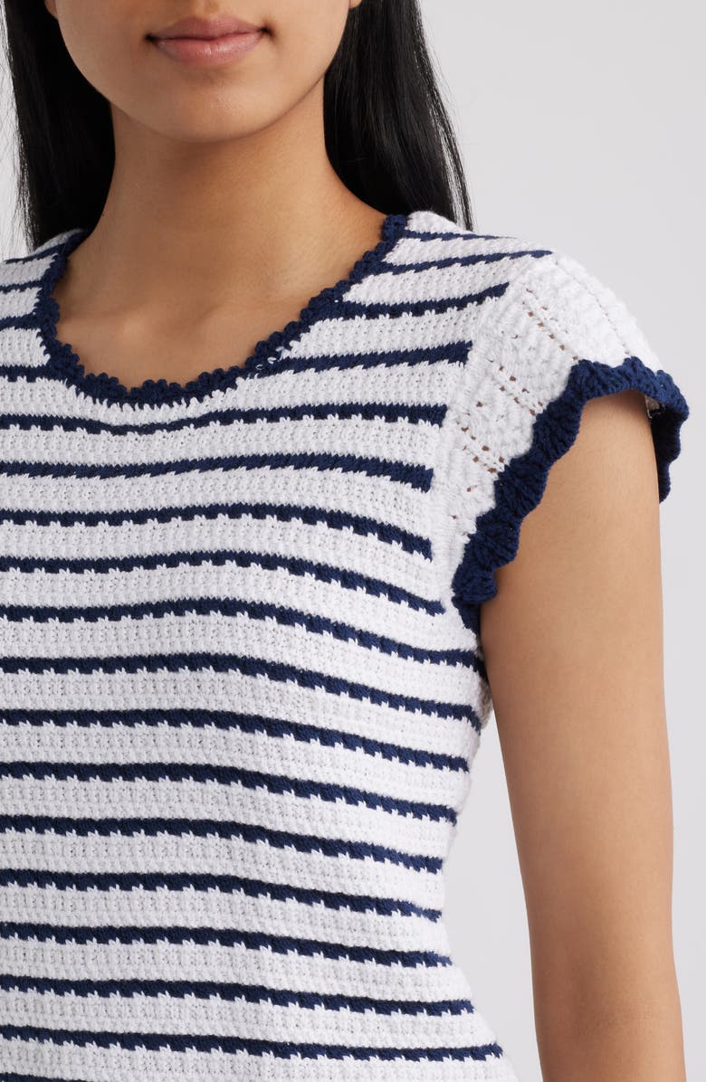 Bobeau Tipped Tie Back Sweater, Alternate, color, Ivory/ Dark Navy