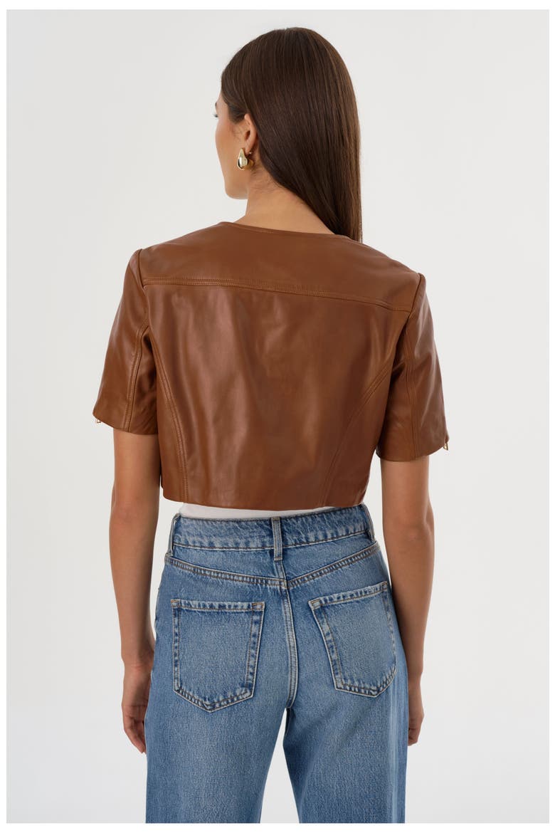 Kirsi Gold | Cropped Biker Jacket, Alternate, color, Luggage