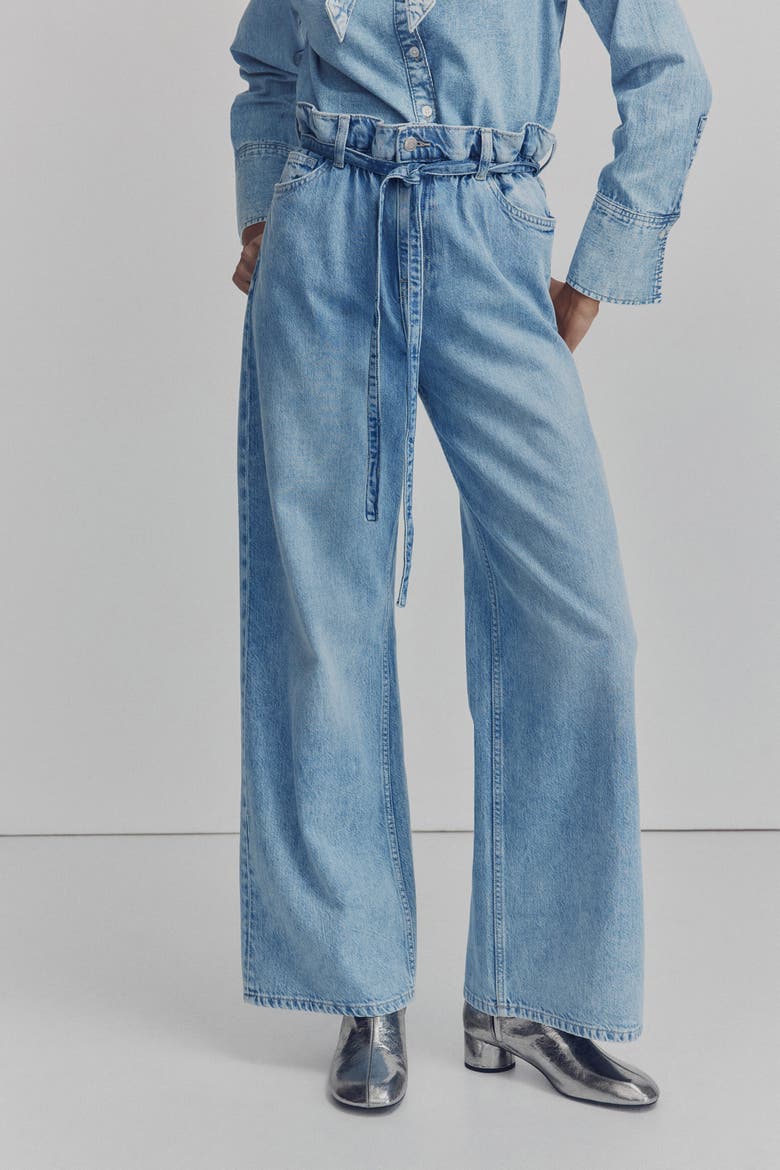 Belted Paper Bag Jeans, Alternate, color, Light denim blue