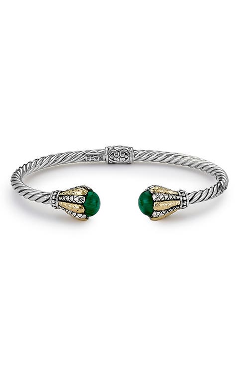 Sterling Silver & 18K Gold Twisted Cable Hinge Bangle