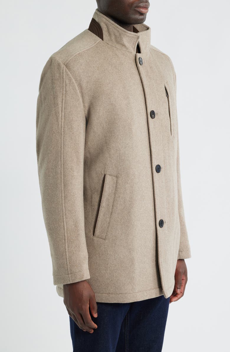 Johnston & Murphy Upton Luxe 175th Anniversary Tan Wool Blend Car Coat with Removable Suede Bib, Alternate, color, Barley