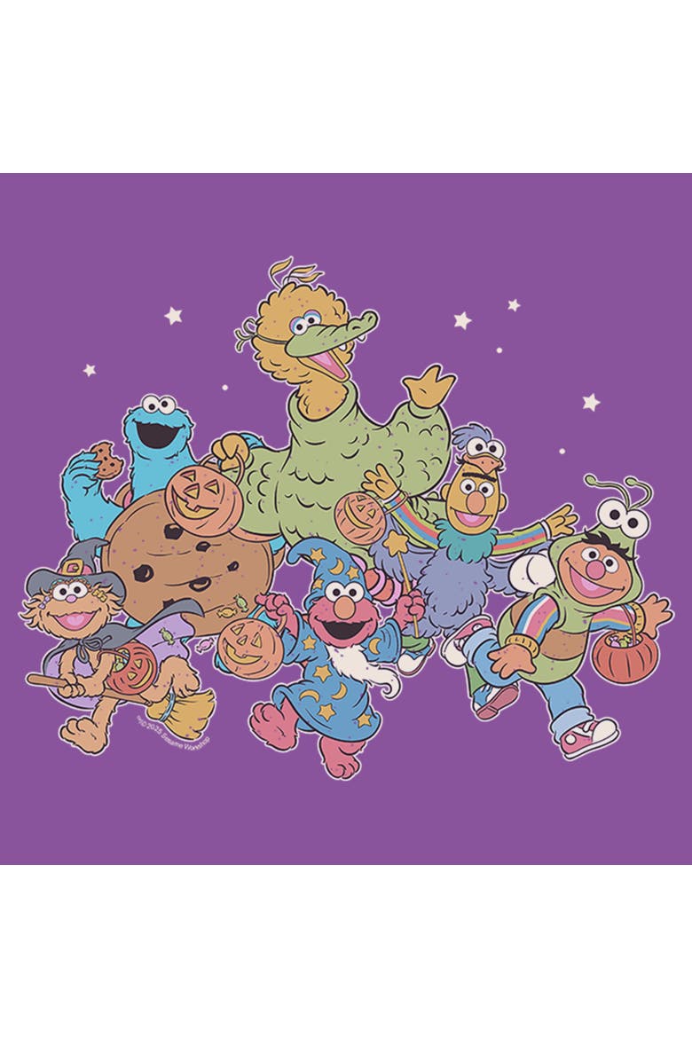 Girls Sesame Street Trick Or Treat With Elmo And His Friends T Shirt, Alternate, color, Purple Berry