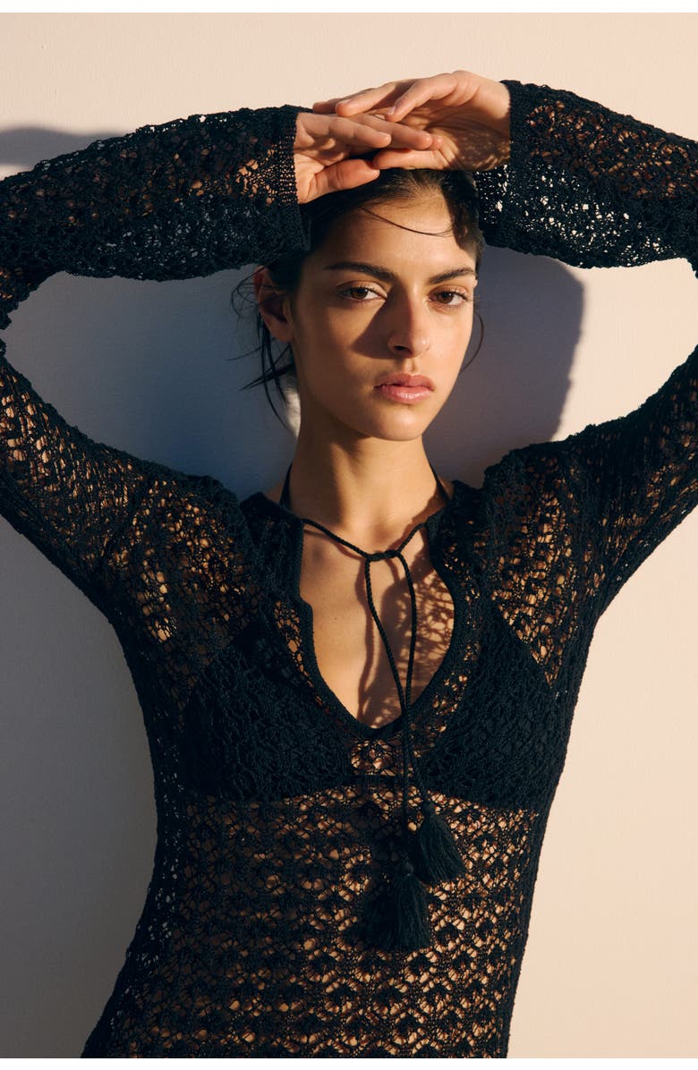 H&M Crochet-look Beach Dress, Alternate, color, Black