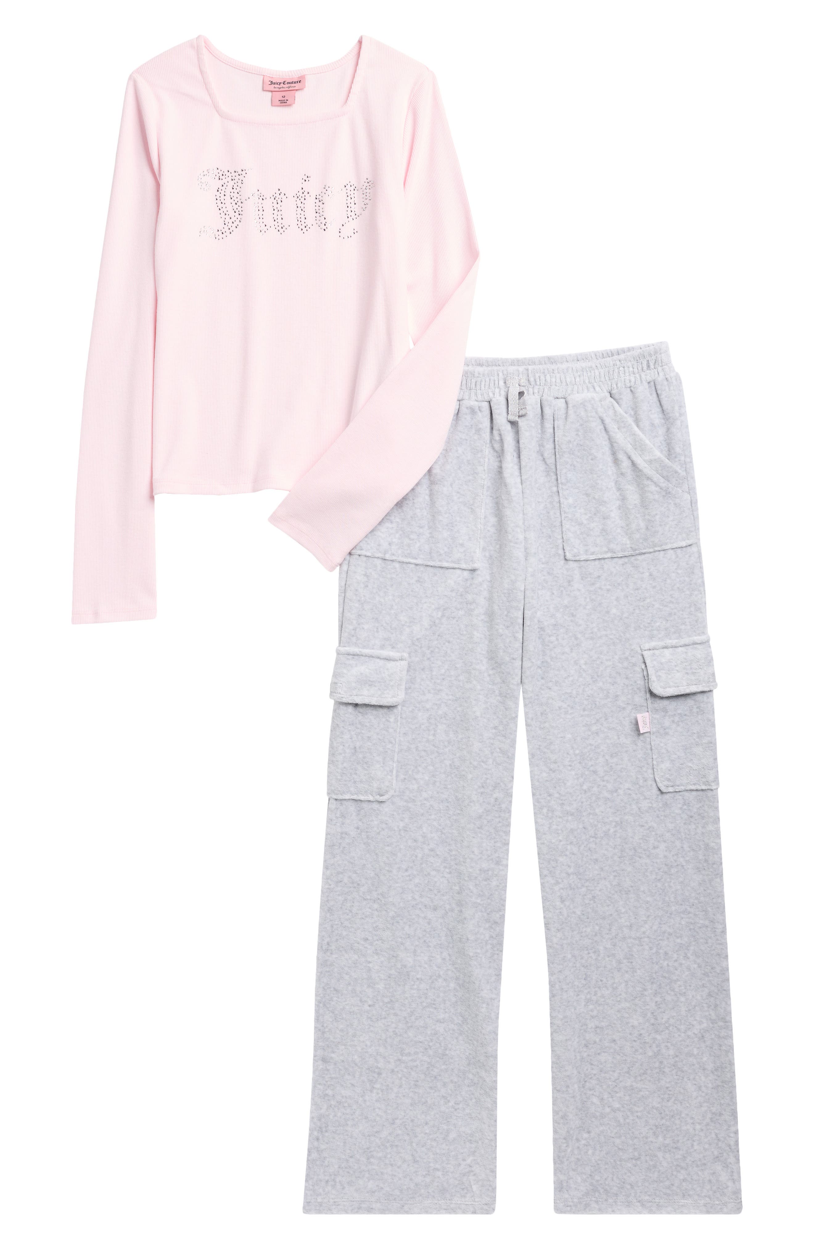 Juicy Couture Kids' Long Sleeve Logo Tee & Velour Cargo Pants