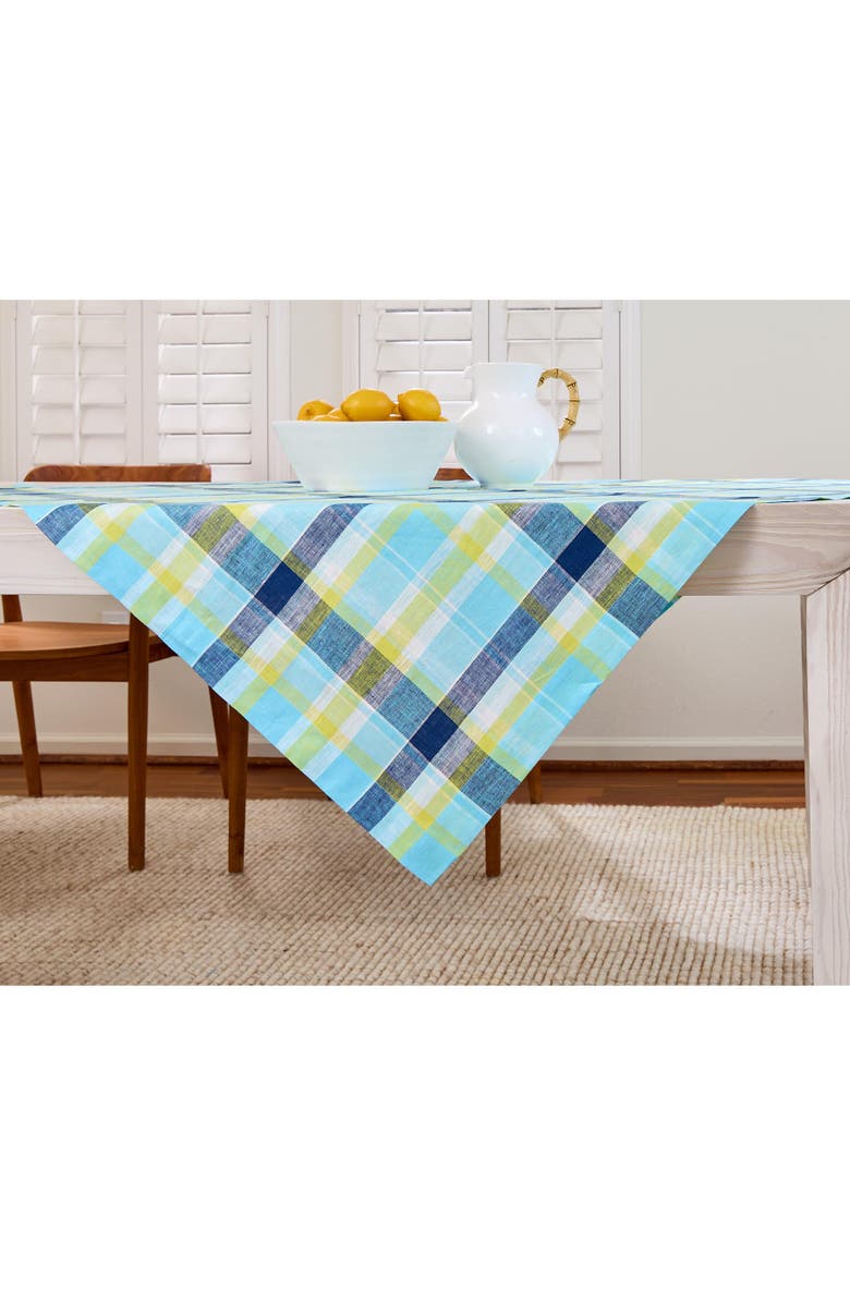 Solino Home Linen Table Throw - Summer Madras Plaid, Alternate, color, Blue Plaid
