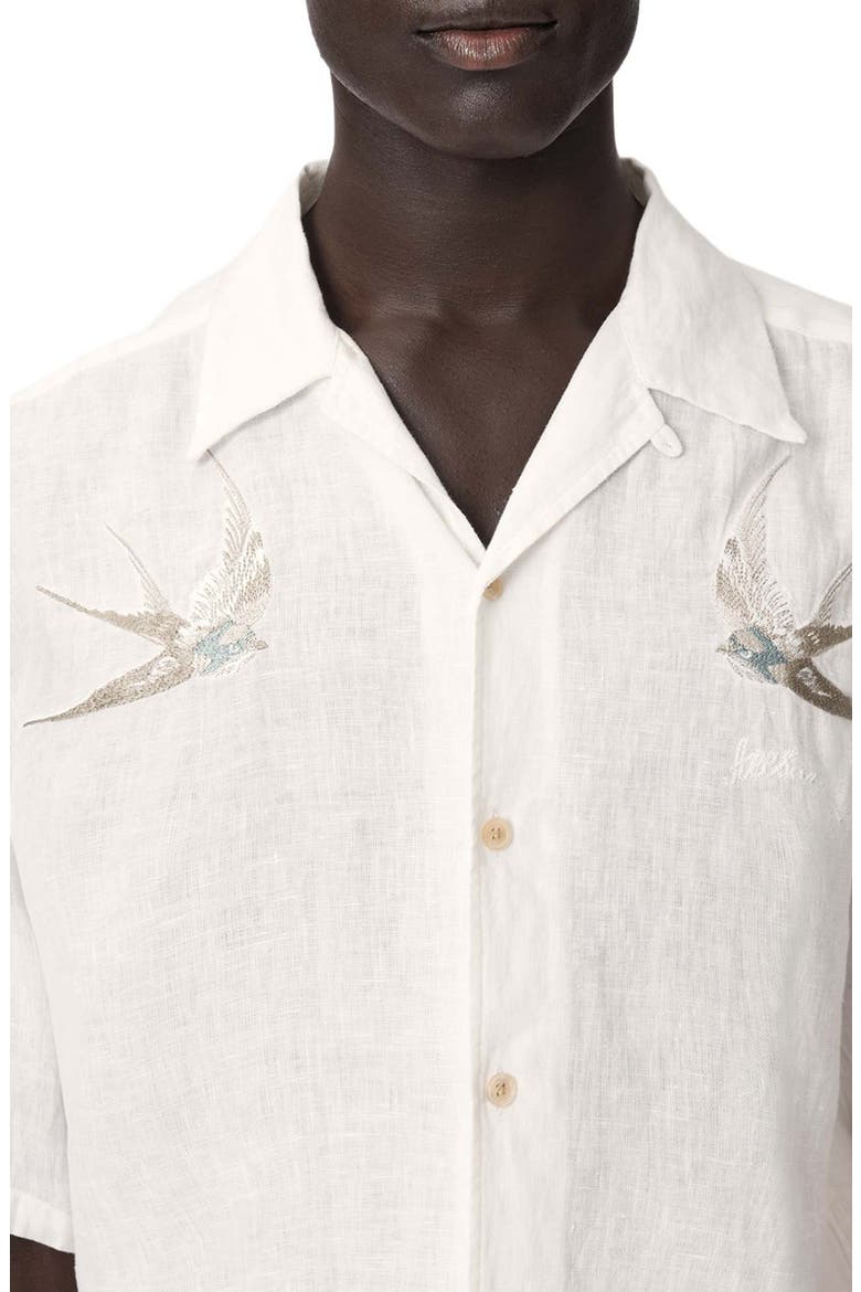 Avia Bird Embroidered Linen Camp Shirt, Alternate, color, ECRU