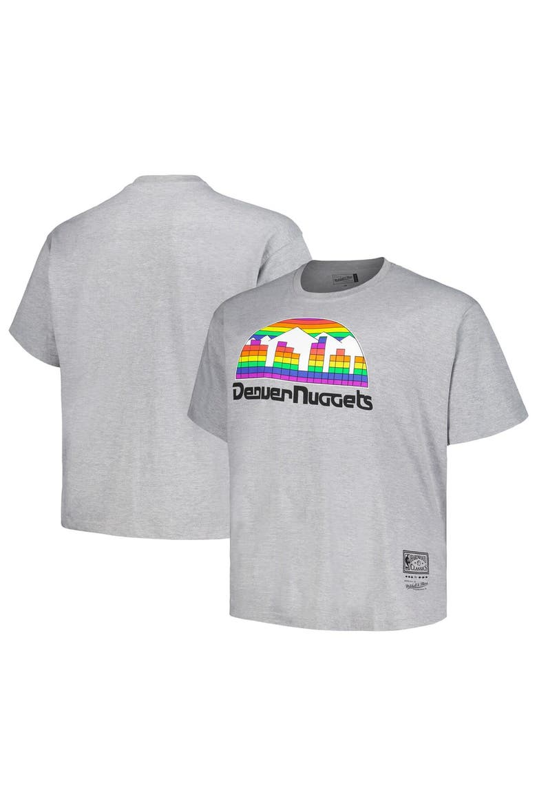 Men's Mitchell & Ness Heather Gray Denver Nuggets Big & Tall Hardwood Classics Vintage Logo T-Shirt, Main, color, Heather Gray