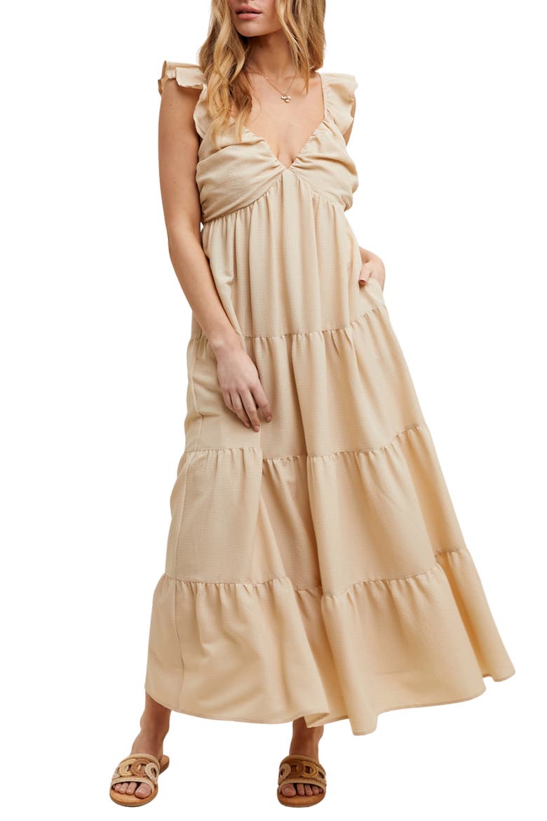 Textured Tiered Maxi Dress, Main, color, CHAMPAGNE