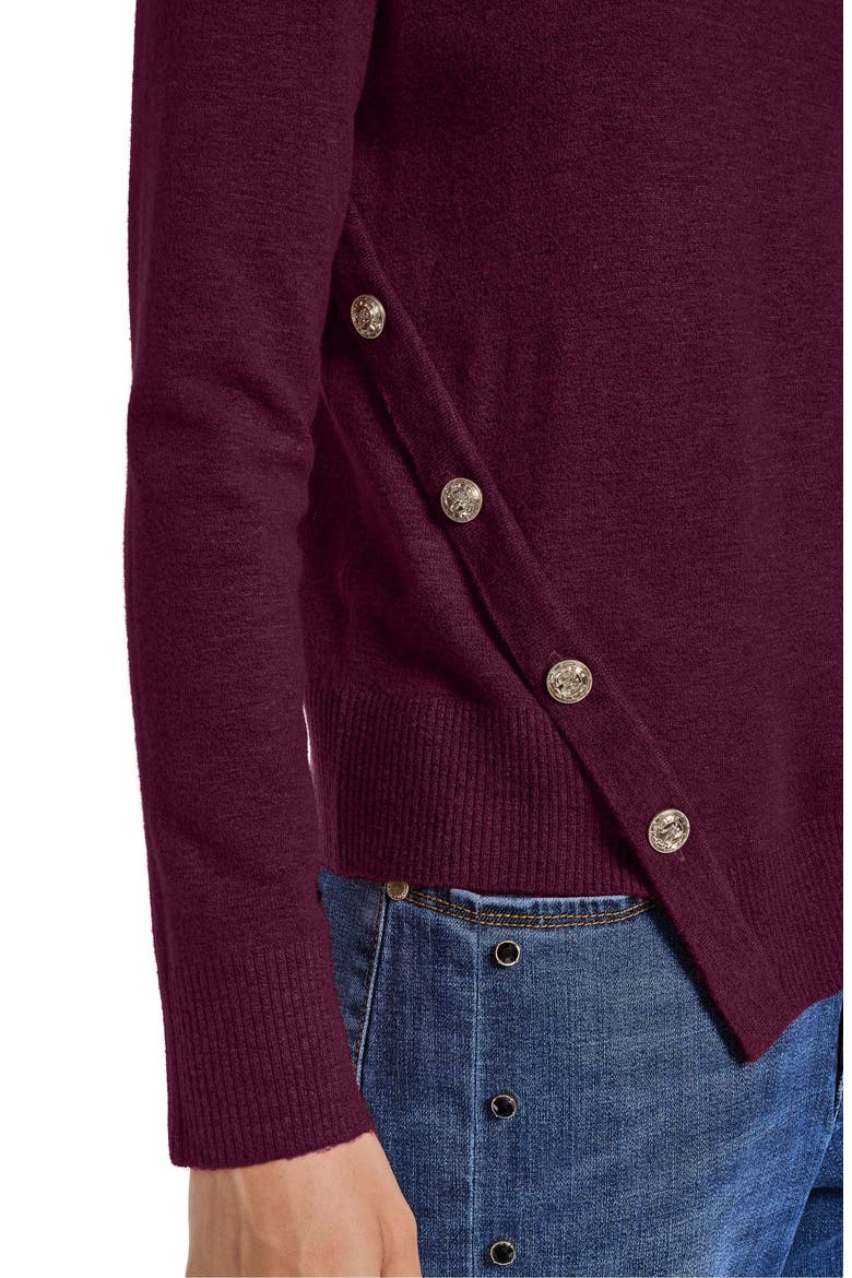Button Detail Sweater, Alternate, color, CHERRY LACQUER