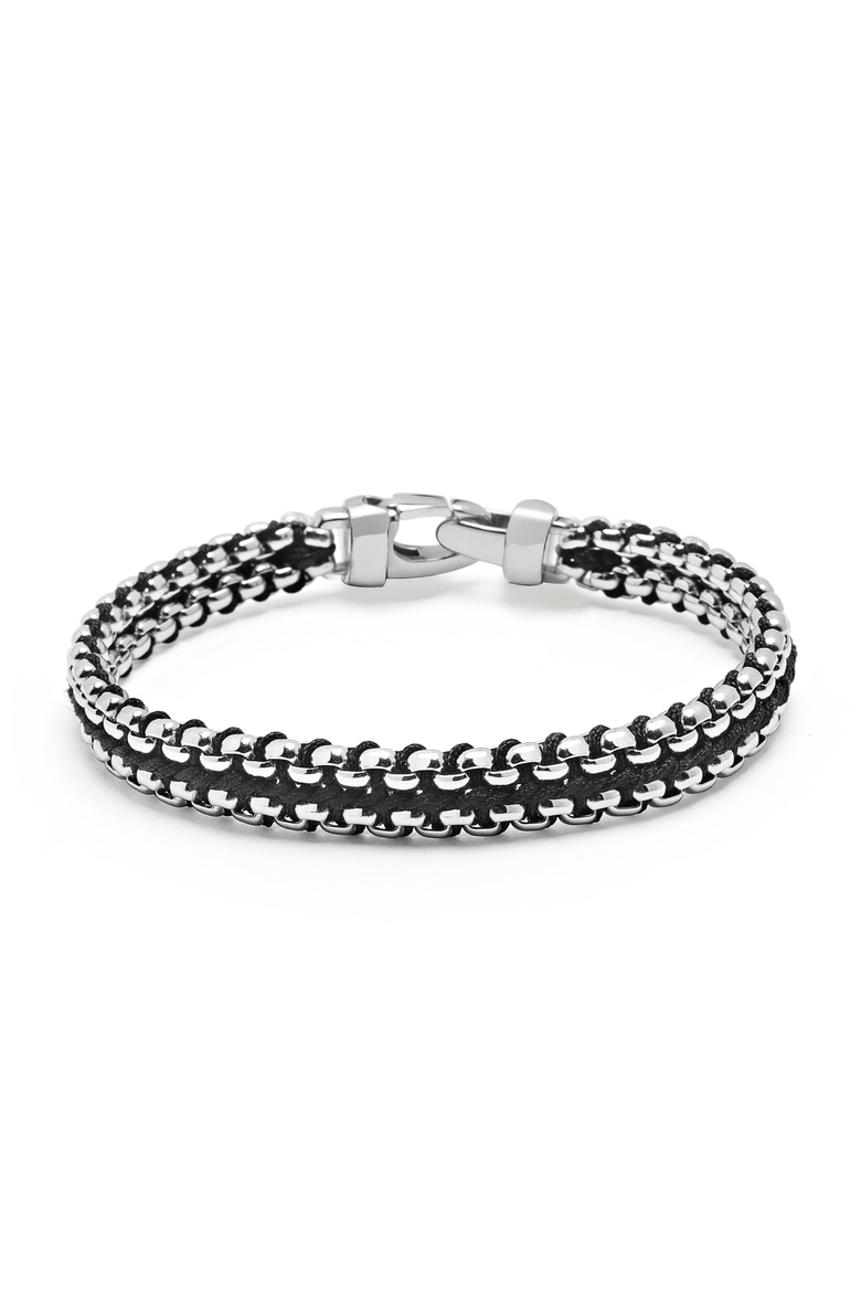 Woven Box Chain Bracelet, Main, color, Black/Silver