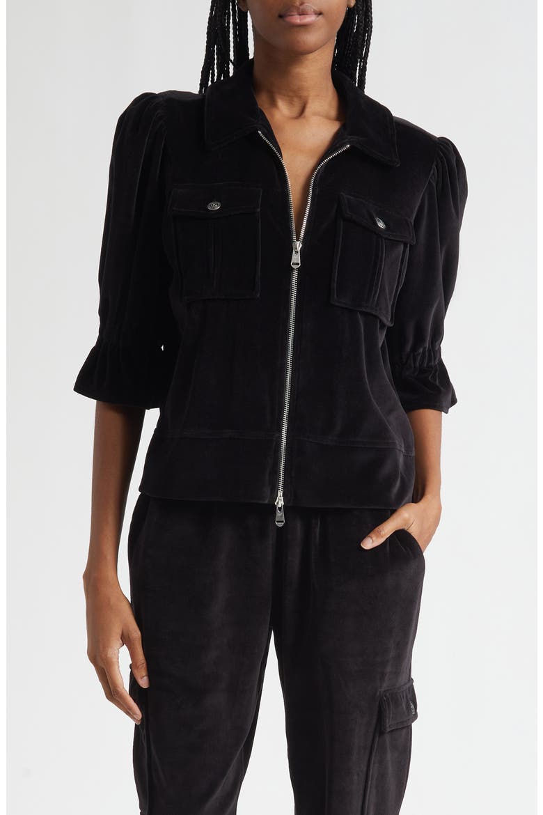 Holly Elbow Sleeve Velour Jacket, Main, color, BLACK