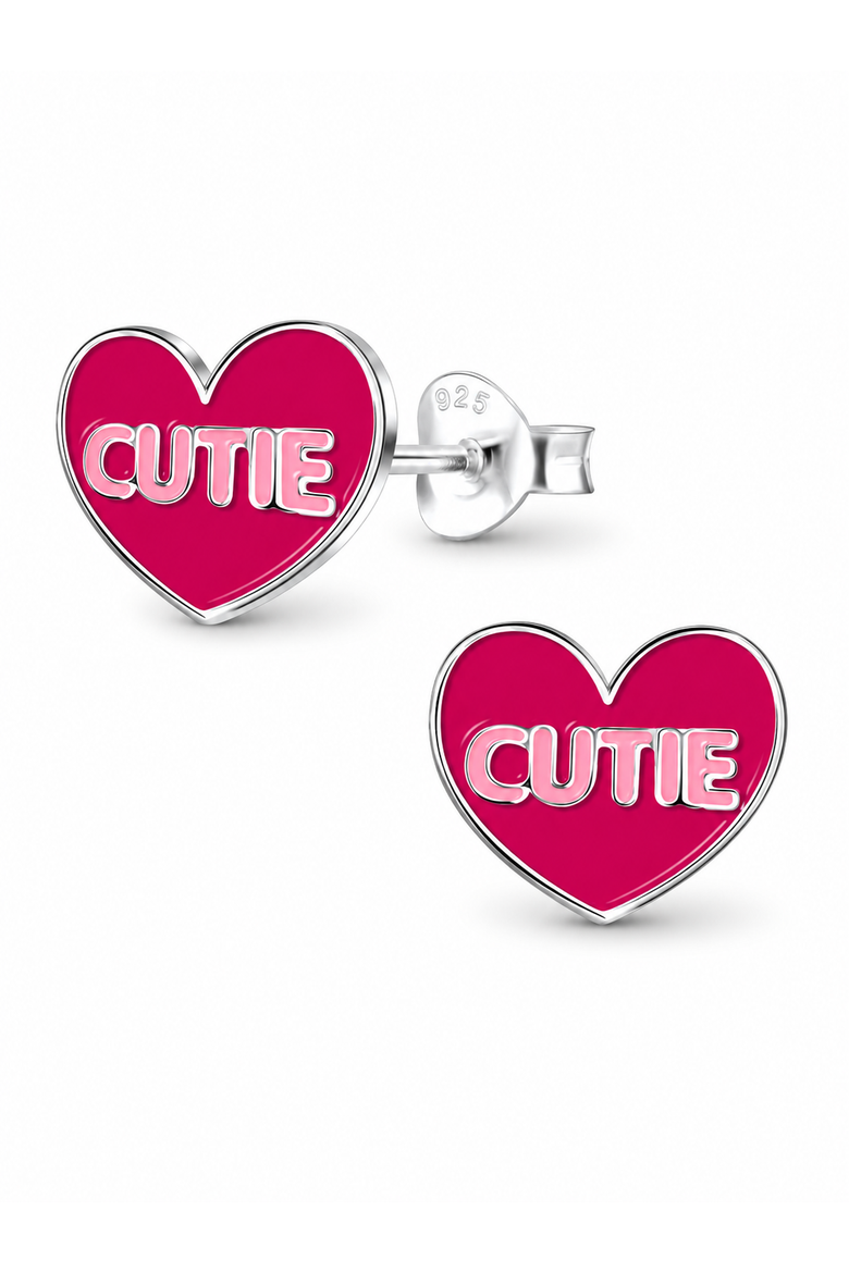 Sterling Silver Stud Earrings Pink Cutie Heart, Main, color, Metallic Silver