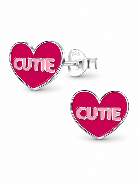 Sterling Silver Stud Earrings Pink Cutie Heart (Toddler, Little Kid & Big Kid)